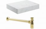 Natura 600mm Wall Hung White Marble Basin Shelf & Brass Trap - Image 8