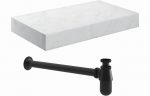 Natura 800mm Wall Hung White Marble Basin Shelf & Black Trap - Image 5