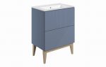 Lune 615mm Floor Standing 2 Drawer Unit & Basin - Smoke Blue - Image 4