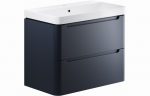 Lambro 805mm 2 Drawer Wall Hung Basin Unit - Matt Indigo - Image 3