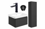 Lumina 600mm Basin Unit & Tall Unit - Black w/Black Finishes